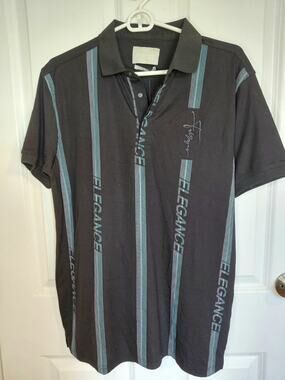 All Rugged Men's Polo Shirt Black Vertical Stripe "Elegance" Short Sleeve Large